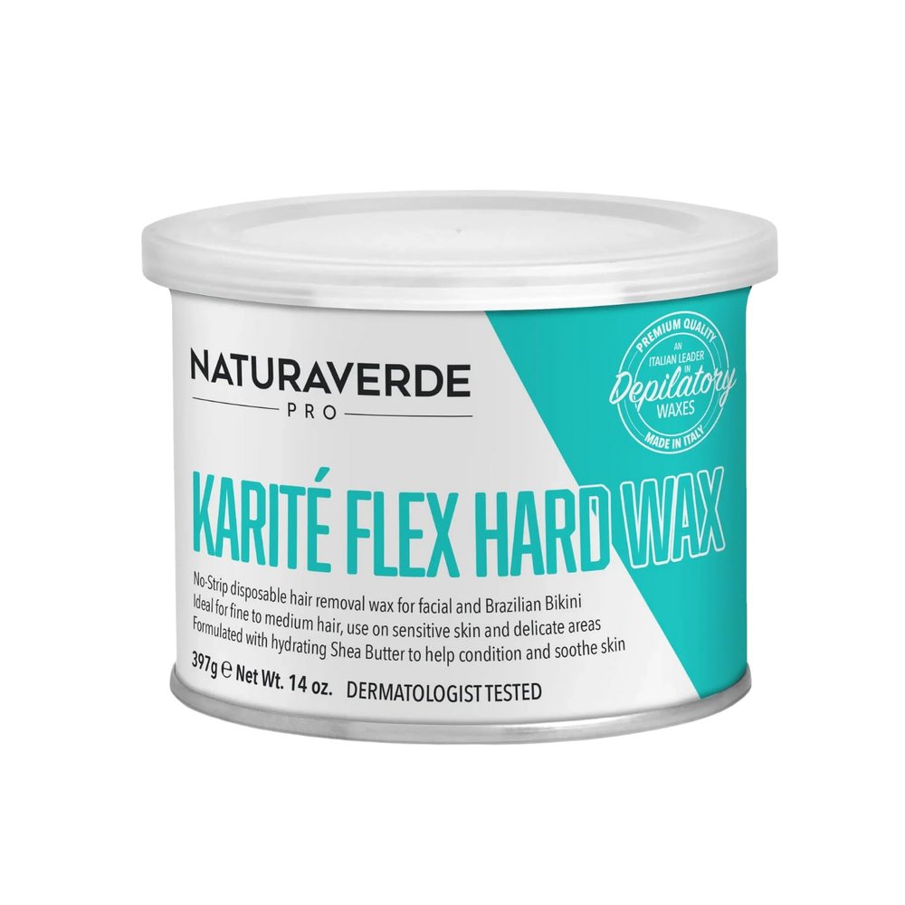 NaturaverdePro Karite Flex Hard Wax, Body and Facial Hair Removal, Brazilian Bikini Wax for Women with Hydrating Shea Butter and Vitamin E - 14 oz