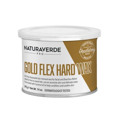 NaturaverdePro Gold Flex Hard Wax, Body and Facial Hair Removal, Brazilian Bikini Wax for Women with Soothing Coconut Oil - 14 oz