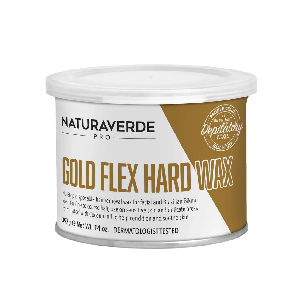 NaturaverdePro Gold Flex Hard Wax, Body and Facial Hair Removal, Brazilian Bikini Wax for Women with Soothing Coconut Oil - 14 oz