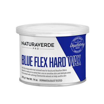 NaturaverdePro Blue Flex Hard Wax, Body and Facial Hair Removal, Brazilian Bikini Wax for Women with Calming Chamomile - 14oz
