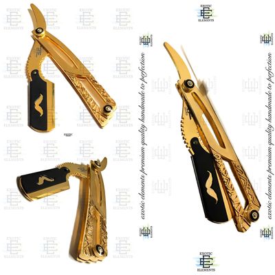 Beard Mustache Haircutting Shape Up Gold Dipped With Amazing Texture Straight Edge Blade - Smart Cut Throat Shavette Razor