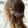 Aimimier Bridal Pink Crystal Headband and Earrings Pink Opal Flower Leaf Jewelry Set Wedding Hair Piece Prom Party Festival Hair Accessories for Women and Girls view 1