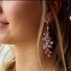 Aimimier Bridal Pink Crystal Headband and Earrings Pink Opal Flower Leaf Jewelry Set Wedding Hair Piece Prom Party Festival Hair Accessories for Women and Girls view 2