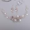 Aimimier Bridal Pink Crystal Headband and Earrings Pink Opal Flower Leaf Jewelry Set Wedding Hair Piece Prom Party Festival Hair Accessories for Women and Girls view 3
