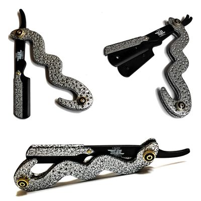 Barbershop Beauty Salon Top Of The Line Straight Edge Shaving Razor With a Unique Snake Style Design in Gray and Black