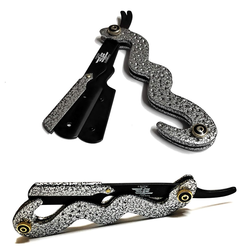 Classic Folding Shaving Razor in Snake Texture Gray and Black - Barbershop's Favorite Tool + Free Blades