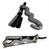 Classic Folding Shaving Razor in Snake Texture Gray and Black - Barbershop's Favorite Tool + Free Blades view 1