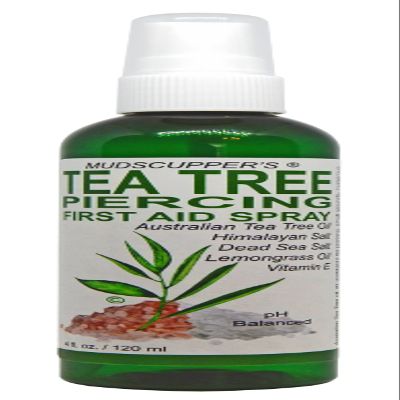 Mudscupper's TEA TREE PIERCING FIRST AID Aftercare Spray - Safe, Gentle and Effective Piercing Care 4 fl. oz.