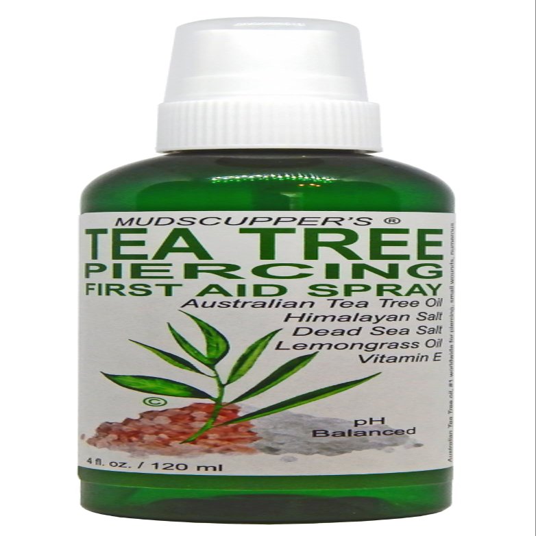 Mudscupper's TEA TREE PIERCING FIRST AID Aftercare Spray - Safe, Gentle and Effective Piercing Care 4 fl. oz.