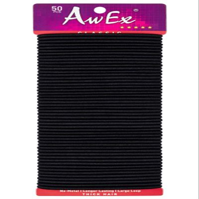 AwEx Hair Ties, Large Black: 50 PCS, 4 mm Thick, 170 mm Circumference, No Metal, Ouchless, Non-Tangle, Non-Pull - Great for Thick, Curly, Wavy Hair