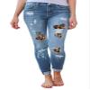 Andongnywell Mid Waist Women Knee Skinny Denim Distressed Ripped Boyfriend Jeans (Blue,Small) view 2