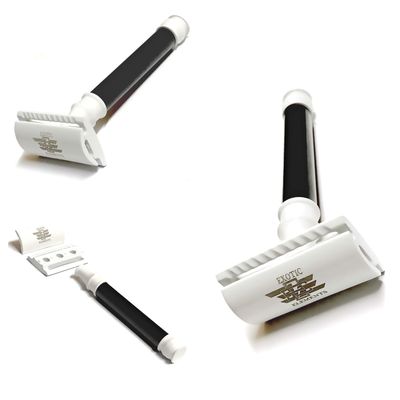 Classic Style Stainless Double Edge Blade Safety Razor - Black and White Finish