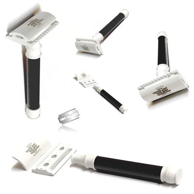 BLACK & WHITE Quality Stainless Double Straight Edge SAFETY RAZOR + Free Blades