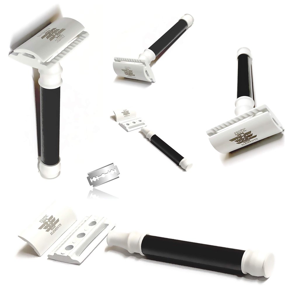 BLACK & WHITE Quality Stainless Double Straight Edge SAFETY RAZOR + Free Blades