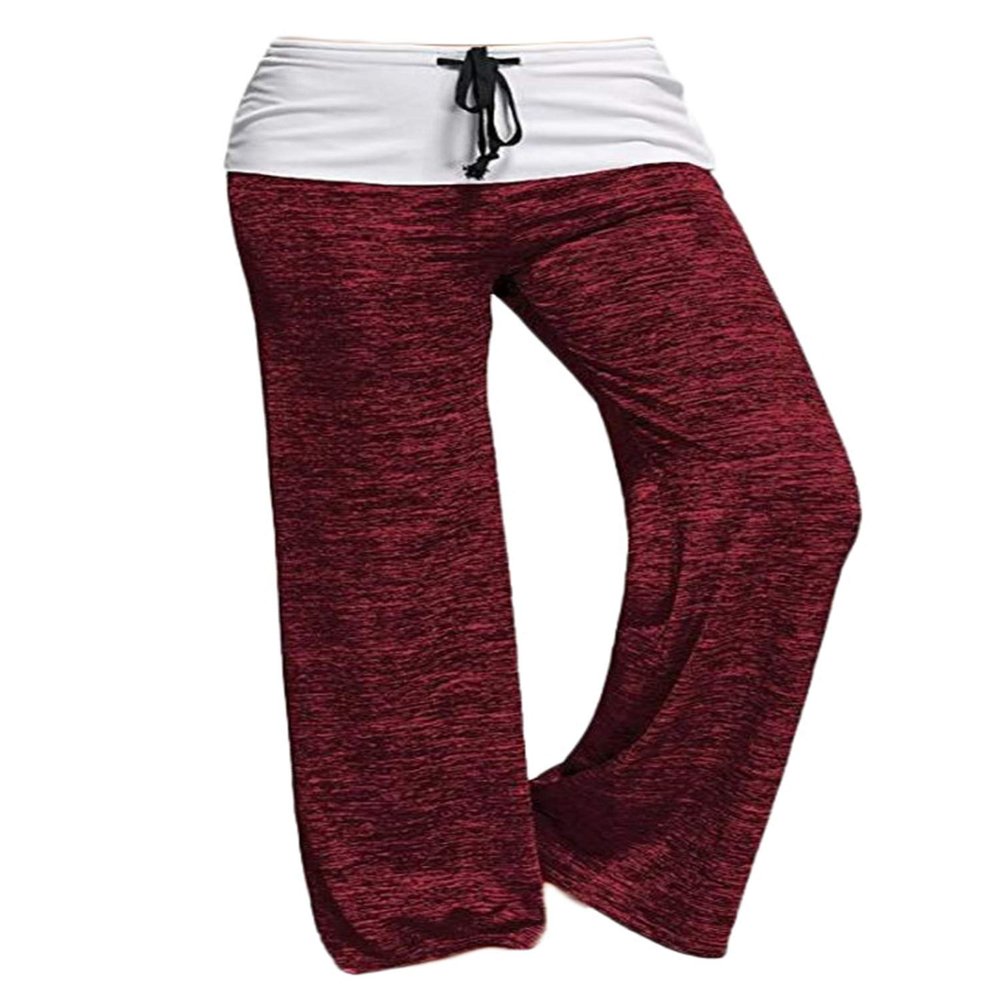 Andongnywell Women Comfy Palazzo Pants Casual High Waist Drawstring Wide Leg Trousers (Red,XX-Large)