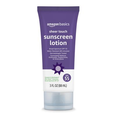 Amazon Basics Sheer Facial Sunscreen SPF 55, UVA/UVB Protection, Water Resistant (80min), Formulated without Octinoxate & Oxybenzone, 3 fl oz (Pack of 1) (Previously Solimo)