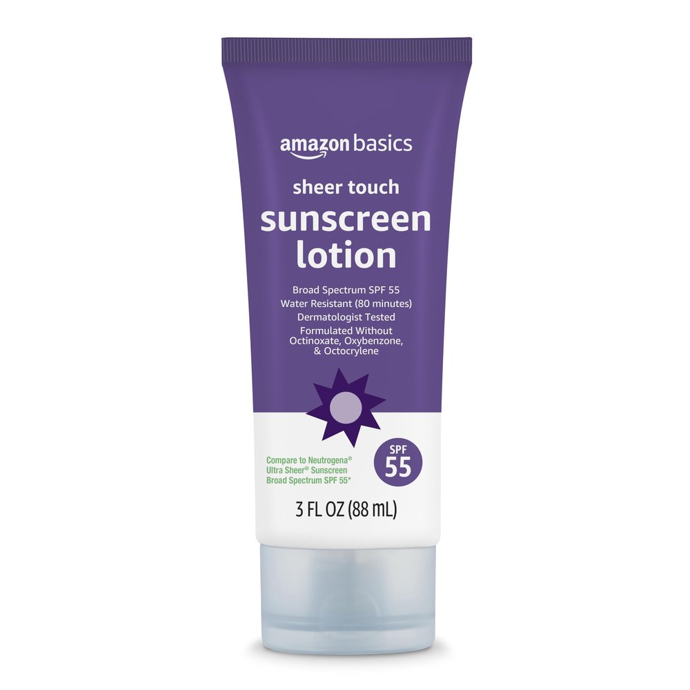 Amazon Basics Sheer Facial Sunscreen SPF 55, UVA/UVB Protection, Water Resistant (80min), Formulated without Octinoxate & Oxybenzone, 3 fl oz (Pack of 1) (Previously Solimo)