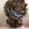 Aimimier Bridal Royal Blue Crystal Hair Comb and Earrings Sapphire Blue Pearl Hair Piece Set Prom Party Festival Wedding Hair Accessories for Women and Girls view 1