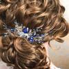 Aimimier Bridal Royal Blue Crystal Hair Comb and Earrings Sapphire Blue Pearl Hair Piece Set Prom Party Festival Wedding Hair Accessories for Women and Girls view 2