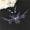 Aimimier Bridal Royal Blue Crystal Hair Comb and Earrings Sapphire Blue Pearl Hair Piece Set Prom Party Festival Wedding Hair Accessories for Women and Girls view 3