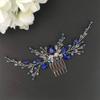 Aimimier Bridal Royal Blue Crystal Hair Comb and Earrings Sapphire Blue Pearl Hair Piece Set Prom Party Festival Wedding Hair Accessories for Women and Girls view 4