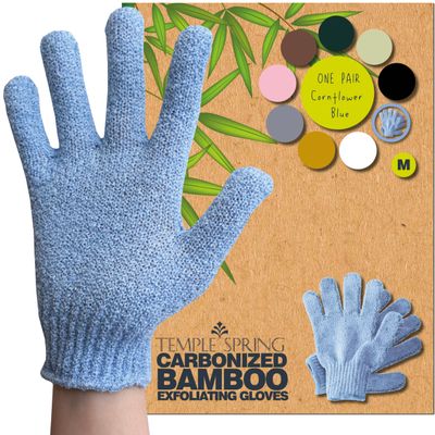 Temple Spring Exfoliating Glove, Rayon Bamboo Exfoliating Body Scrubber, Loofah Washcloth, Exfoliate Loofa Shower Scrubber, Body Exfoliator Scrub, Shower Loofah Bath Sponge Cornflower Blue