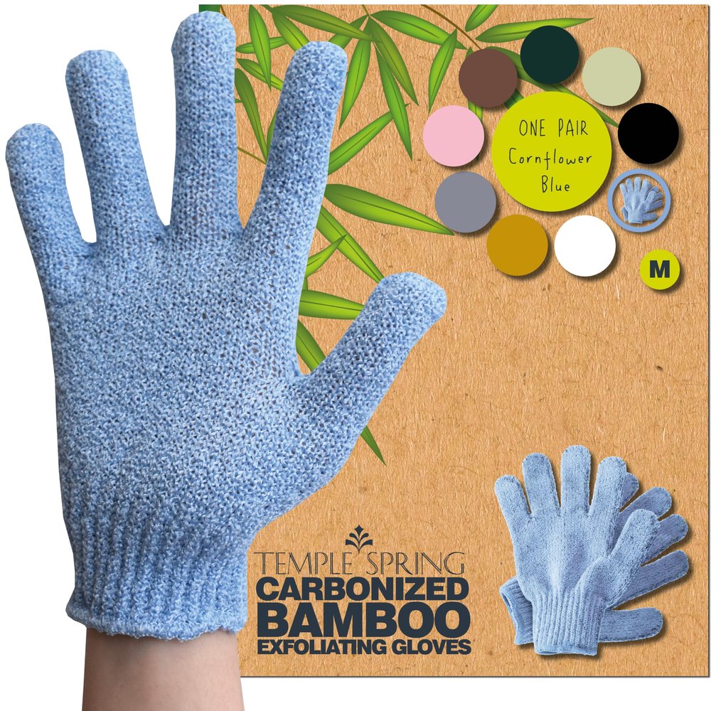 Temple Spring Exfoliating Glove, Rayon Bamboo Exfoliating Body Scrubber, Loofah Washcloth, Exfoliate Loofa Shower Scrubber, Body Exfoliator Scrub, Shower Loofah Bath Sponge Cornflower Blue