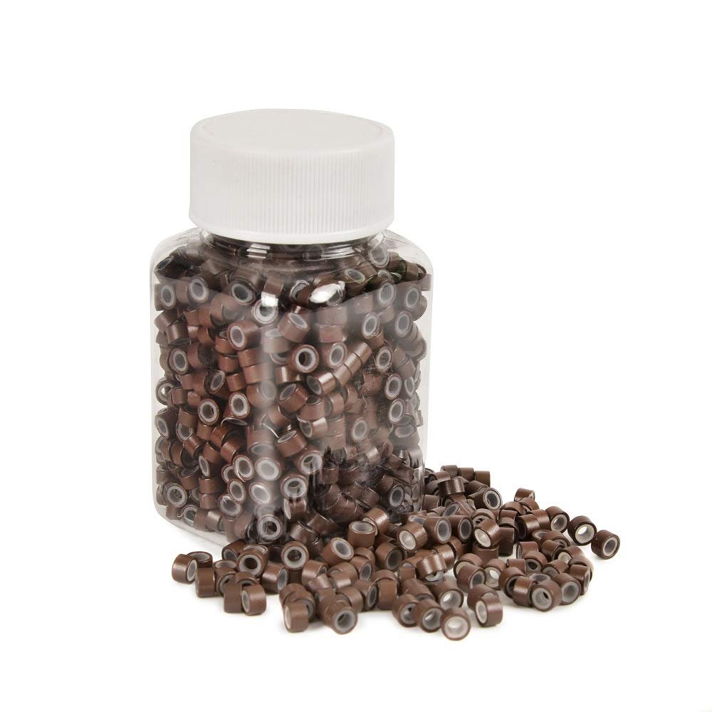 1000Pcs Premium Silicone Micro Link Rings 5mm Lined Beads for I Tip Hair Extensions (1000Pcs, Brown)