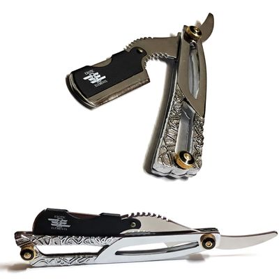 Barber Straight Edge Razor Black Cut-out Latch Silver Steel Hair Shaving Razors