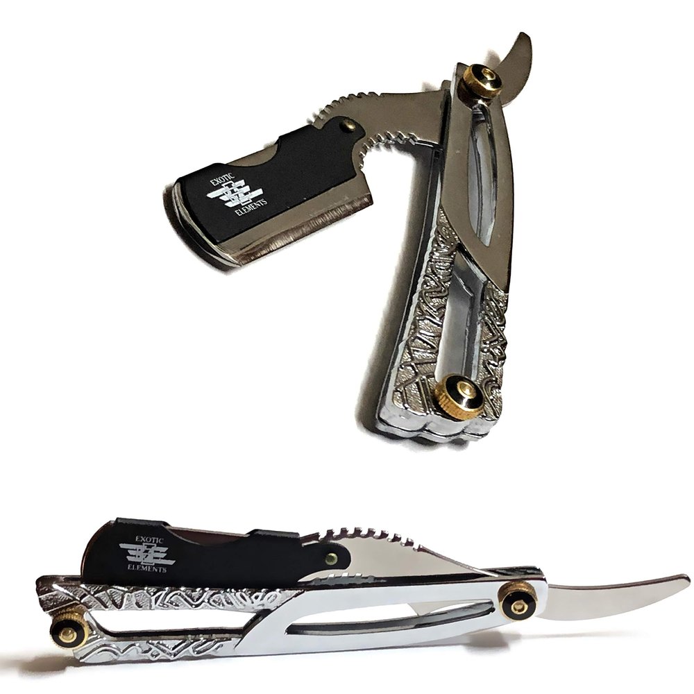 Barber Straight Edge Razor Black Cut-out Latch Silver Steel Hair Shaving Razors