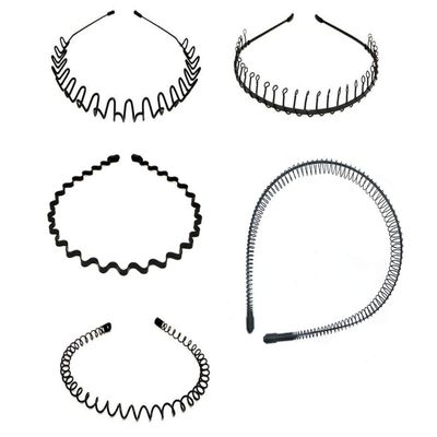 Fodattm Set of 5 Black Flexible Wavy Comb Headband Hairband Headwear Men and Women Metal Hair Band Hair Hoop (B#)