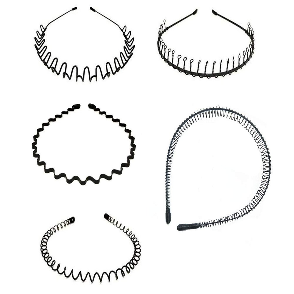 Fodattm Set of 5 Black Flexible Wavy Comb Headband Hairband Headwear Men and Women Metal Hair Band Hair Hoop (B#)