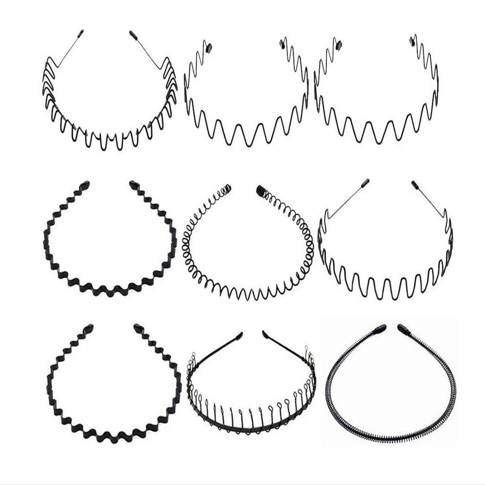 Fodattm 9PCS Unisex Flexible Metal Multi-style Wave Hair Hoop Headband Black Hair Comb Hairband Hair Accessories