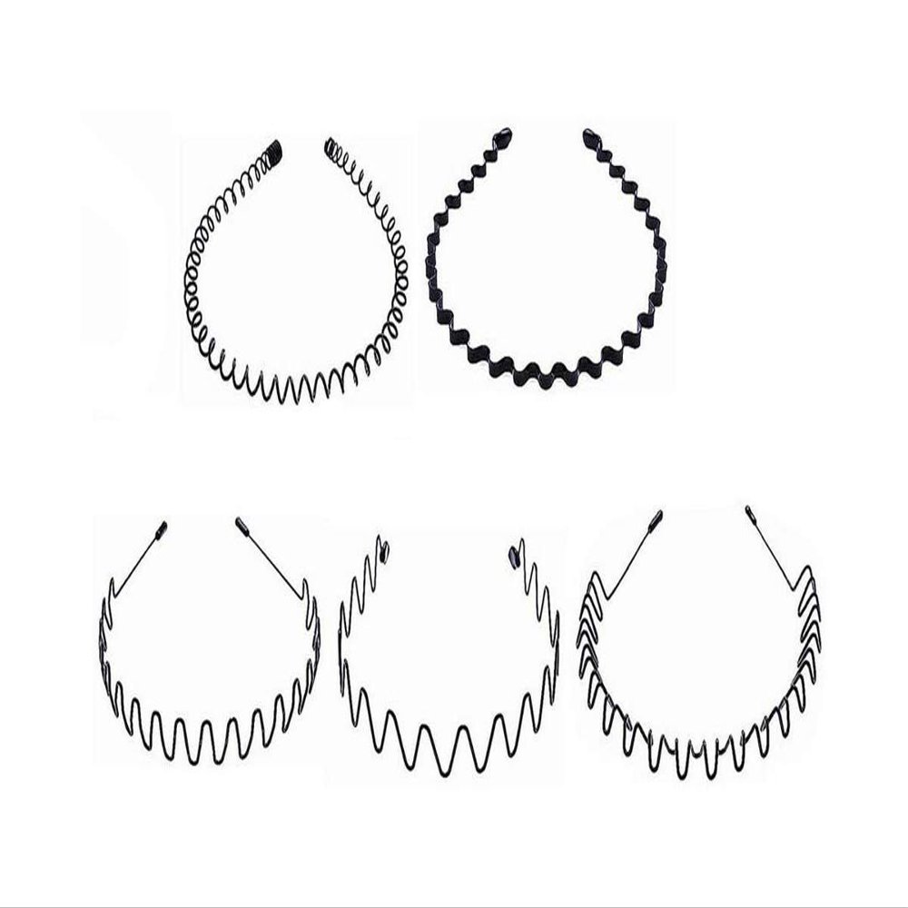 Fodattm Set of 5 Black Flexible Wavy Comb Headband Hairband Headwear Men and Women Metal Hair Band Hair Hoop (A#)