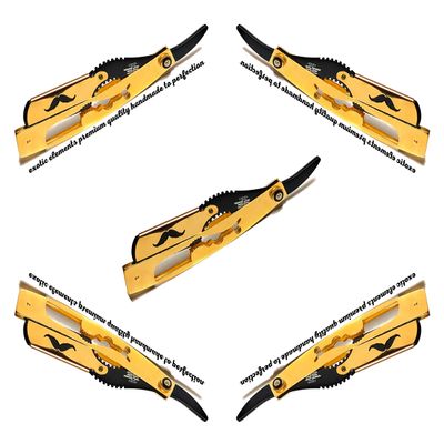 Engraved Handle Men's Shaving Razor in Premium Gold Dip with Black Blade - Professional Barber or Personal Use All Purpose Shaver