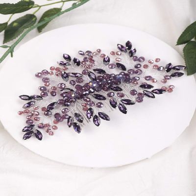 Aimimier Bridal Purple Crystal Hair Comb Amethyst Hair Piece Wedding Hair Accessories for Women and Girls (Purple)