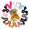 12PCS Floral Hair Scrunchies Tencel Velvet Pure Color Hair Ring Satin Fabric Ribbon Large Bowel Hair Ring Sweet Rabbit Ear Bunny Hair Ring (#1 Pure Color) view 1