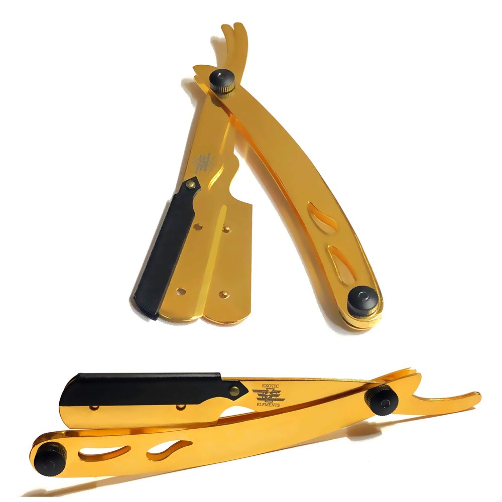 Double Edge Shaving Blade Barber Razor - Best Beauty Supply Product - Straight Edge Hair Cutting Grooming Razor Blade in Gold and Black