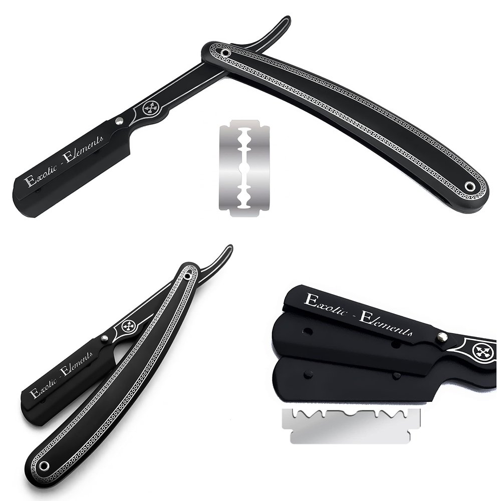 Black and Silver 2021 Design Men's Cut Throat Hair Shaver Safety Razor Straight Edge Razor Blade - Lightweight with Precision compatible with Double Edge Blade for Barbershop Pro Level