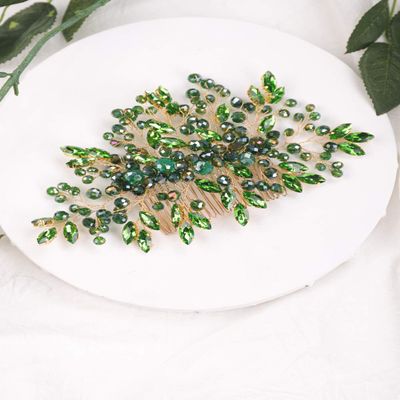 Aimimier Bridal Emerald Hair Comb Green Crystal Hair Piece Wedding Hair Accessories for Women and Girls (Green)