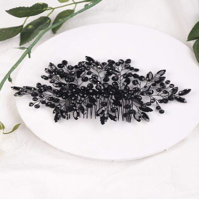 Aimimier Bridal Black Crystal Hair Comb Marquise Crystal Back Comb Wedding Hair Accessories for Women and Girls (Black)