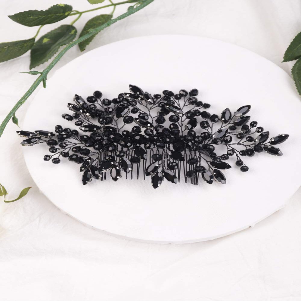 Aimimier Bridal Black Crystal Hair Comb Marquise Crystal Back Comb Wedding Hair Accessories for Women and Girls (Black)