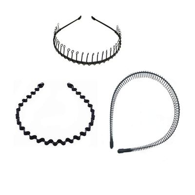 Fodattm 3PCS Black Flexible Spring Wave Headband Hairband Headwear Multi-style Metal Hair Comb Hair Hoop for Men and Women (Style B#)