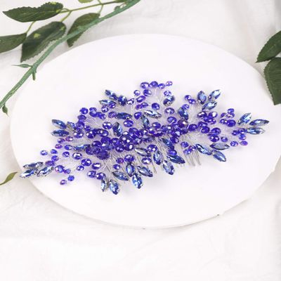 Aimimier Bridal Sapphire Hair Comb Royal Blue Crystal Hair Piece Wedding Hair Accessories for Women and Girls (Blue)