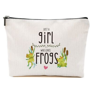 Blue Leaves Frog Makeup Bag Gifts for Frog Lovers Women Girls Frogs Stuff Merch Animal Lover Funny Birthday Christmas Gifts for Daughter Sister Bestie Friends Niece Cousin Just A Girl Who Loves Frogs