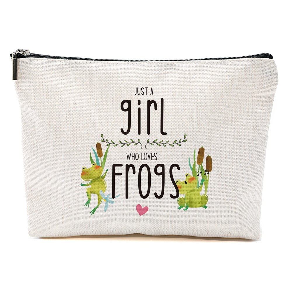 Blue Leaves Frog Makeup Bag Gifts for Frog Lovers Women Girls Frogs Stuff Merch Animal Lover Funny Birthday Christmas Gifts for Daughter Sister Bestie Friends Niece Cousin Just A Girl Who Loves Frogs