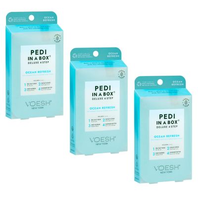VOESH Pedi in a Box 4 Step Ocean Refresh - 3 Pack, At-Home Pedicure Treatment, Spa Pedicure, Foot Spa, Foot Soak, Foot Scrub, DIY Pedi, Pedicure Set