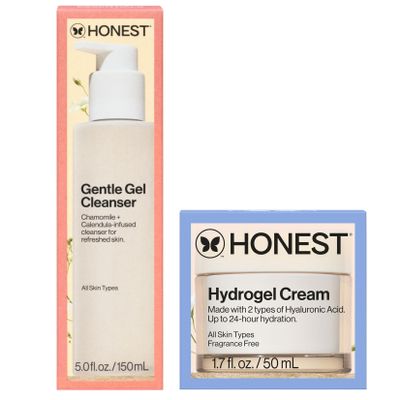 Honest Beauty Gentle Gel Everyday Face Cleanser + Moisturizing Hydrogel Cream Bundle | Vegan + Safe for Sensitve Skin | 5 fl oz, 1.7 fl oz