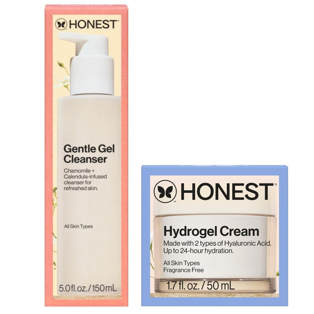 Honest Beauty Gentle Gel Everyday Face Cleanser + Moisturizing Hydrogel Cream Bundle | Vegan + Safe for Sensitve Skin | 5 fl oz, 1.7 fl oz