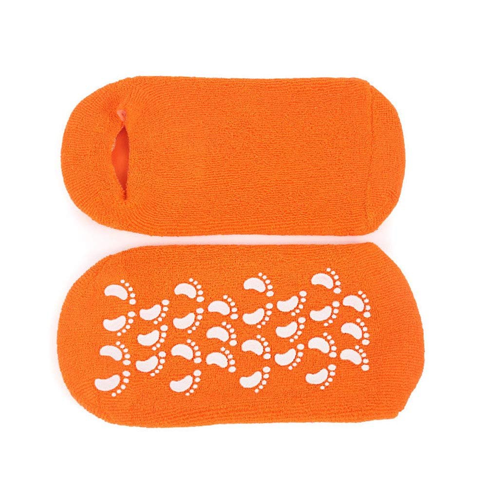 2 Pairs Women Men Moisturizing Gel Socks for Soften Cracked Skin Non-Skid Soft Cotton Gripper Socks Spa Moisturizing Socks Feet Care Treatment (Orange)